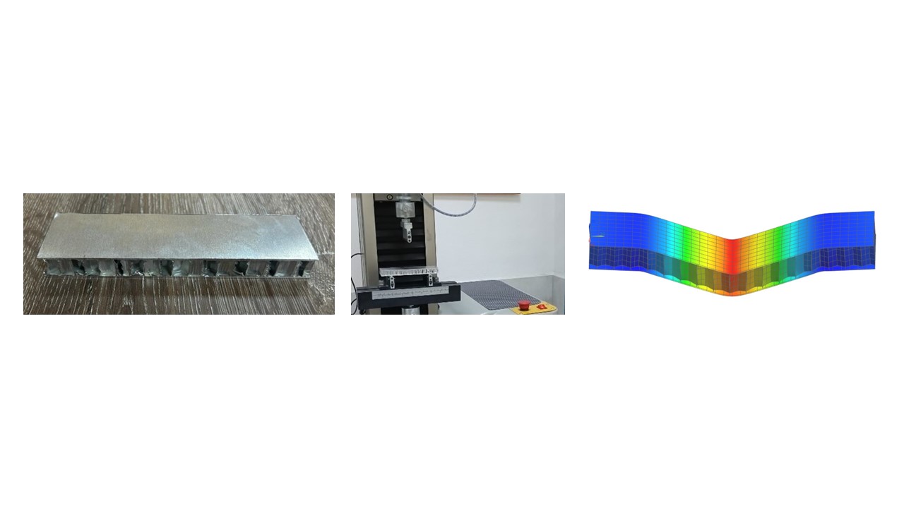 Three point bending test of a honeycomb beam