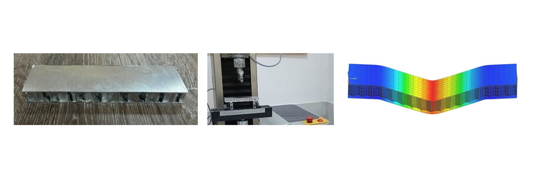 Three point bending test of a honeycomb beam